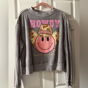 Simply Southern "Howdy" Smiley Cowgirl Thermal Type Sweatshirt - Size Medium